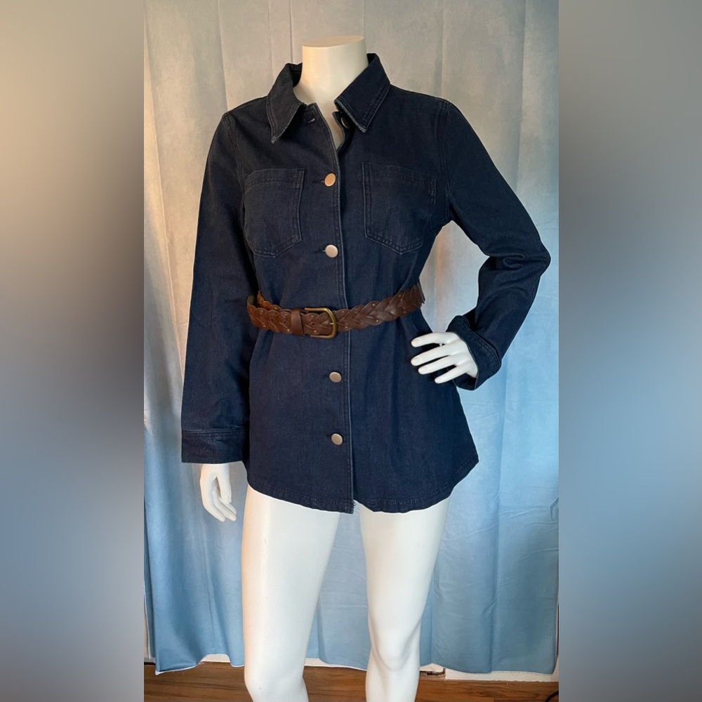 Allegra K Dark Blue Belted Jean Jacket Sz M NWOT